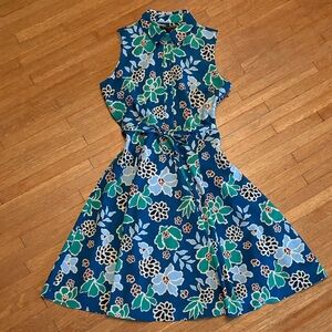 Banana Republic Factory Teal and Navy Floral Sleeveless Dress